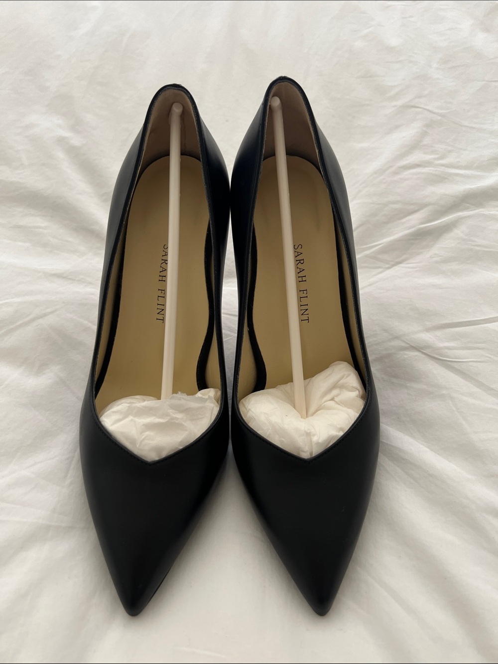 Sarah Flint Black Pointed-Toe Leather Heels